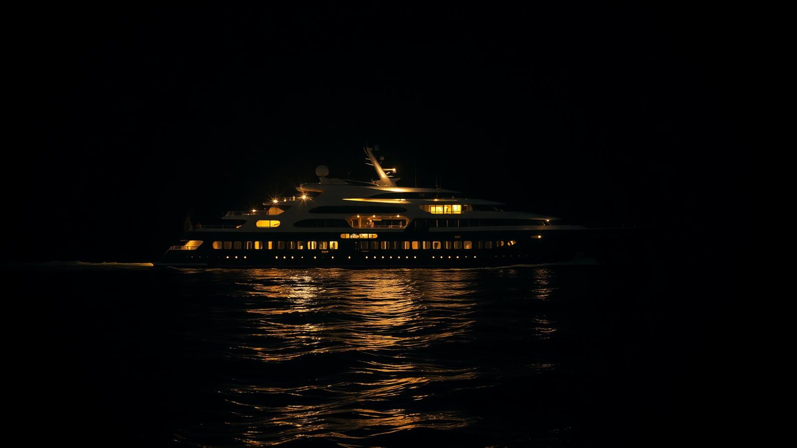Luxury cruise ship sailing at night